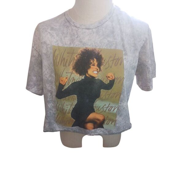 Whitney Houston large grey tye dye tee Short sleeve large Women's cropped - Picture 1 of 3